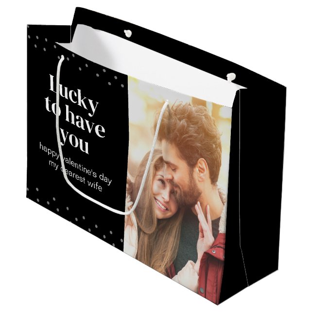 Romantic Black Background Valentine's Day Photo Large Gift Bag (Front Angled)