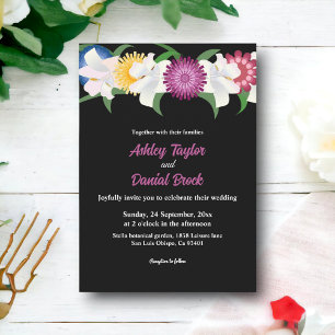 Romantic Black Boho Colourful Roses Floral Wedding Invitation