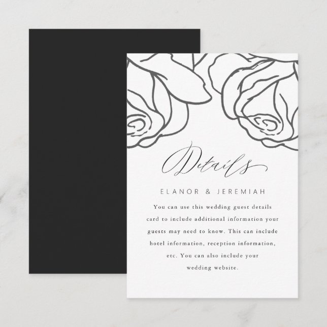 Romantic Black Floral Wedding Guest Detail (Front/Back)