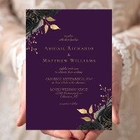 Romantic Black Gold Floral Purple Wedding