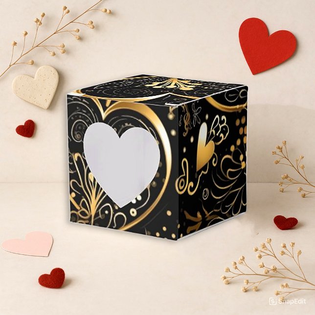 Romantic Black Gold Heart Valentine Favor Box (Creator Uploaded)