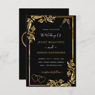 Romantic Black Gold Wedding Invitation Template