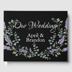 Romantic Black Lavender Eucalyptus watercolor Guest Book