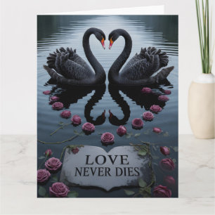 Romantic Black Swans Heart Reflection with Text Card