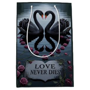 Romantic Black Swans Heart Reflection with Text Medium Gift Bag