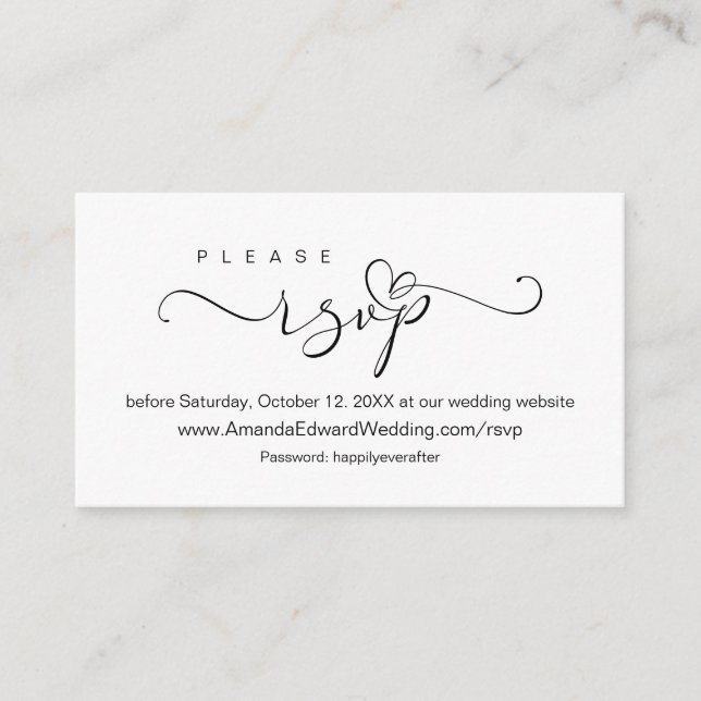 Romantic, Black, Wedding Online RSVP, reminder Enc Enclosure Card (Front)