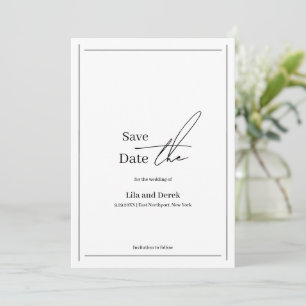 Romantic Black White Border Frame Script  Save The Date