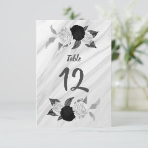 Romantic black & white floral table number