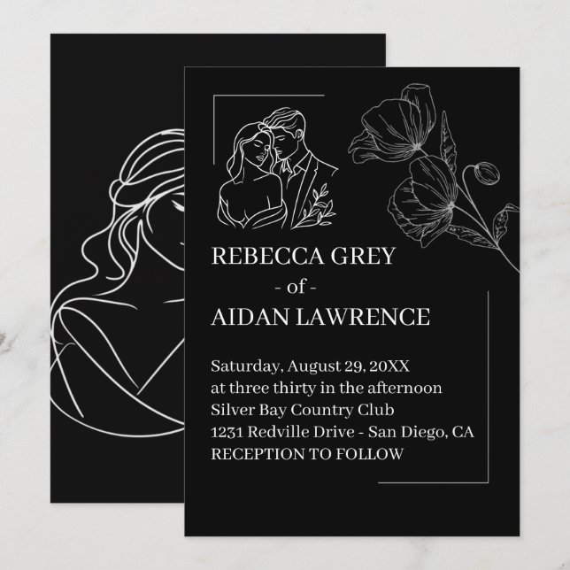 Romantic Black White Overlay Wedding 2026  Invitation (Front/Back)