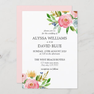 Romantic Bloom Flowers Boho Wedding Invitation