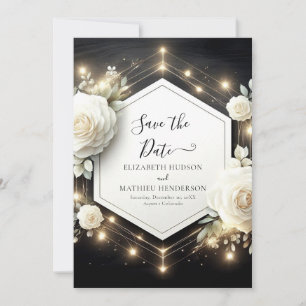 Romantic Bloom White Roses Wedding Save The Date