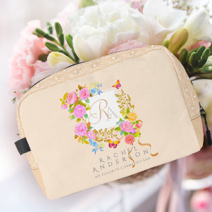 Romantic Blooming Garden Monogram Beige Dopp Kit