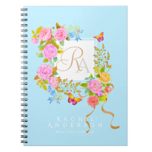 Romantic Blooming Garden Monogram Blue  Notebook
