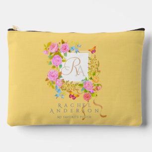 Romantic Blooming Garden Monogram Gold Yellow Accessory Pouch