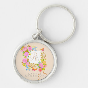 Romantic Blooming Garden Monogram  Keychain