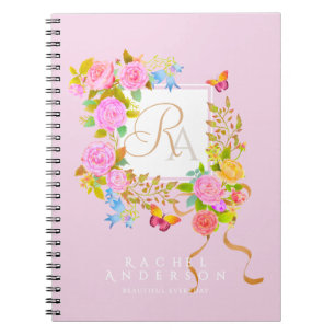 Romantic Blooming Garden Monogram Yellow Notebook