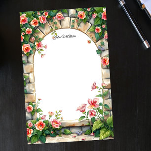 Romantic Blooming Roses Under Stone Arch Stationery