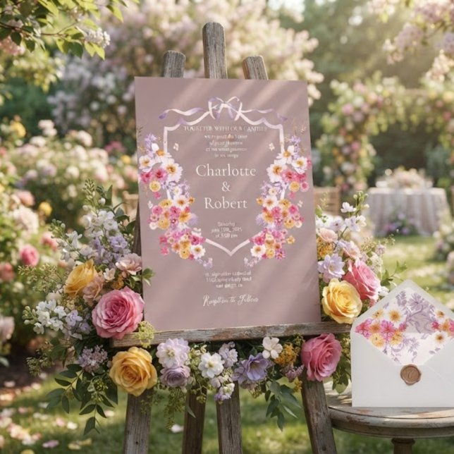 Romantic Blooms Around Crest Botanical Wedding Invitation (Creator Uploaded)