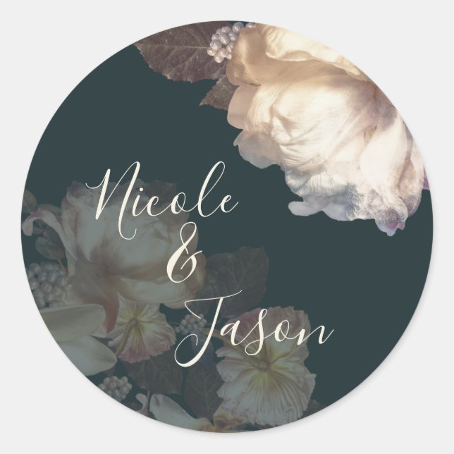 Romantic Blooms Floral Elegant Botanical Classic Round Sticker (Front)