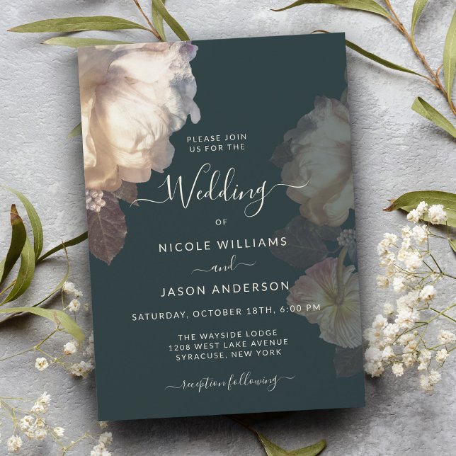Romantic Blooms Floral Elegant Wedding Invitation (A romantic wedding invitation with elegant white florals.)