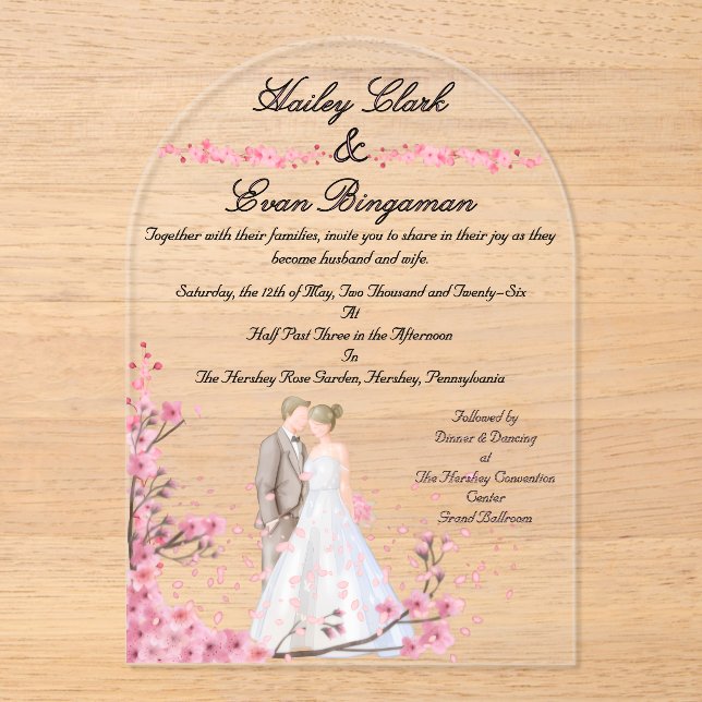 Romantic Blossoms Acrylic Arch Wedding Invitation (Front)