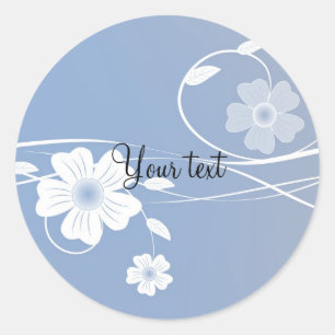 Romantic blue and white floral design classic round sticker