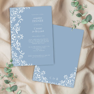 Romantic Blue and White Wedding Reception Dinner Invitation
