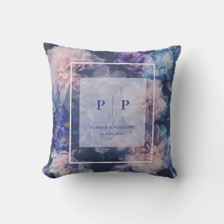 Romantic Blue & Blush Floral Wedding Throw Pillow