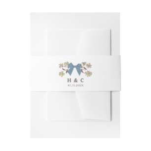 Romantic Blue Bow Floral Wedding  Invitation Belly Band