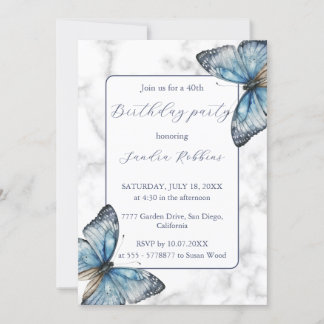 Romantic blue butterflies Birthday Invitation