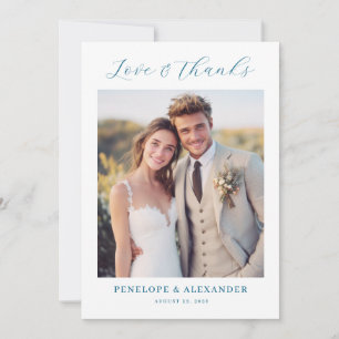 Romantic Blue Elegant Photo Thank You Card