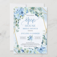 Romantic blue floral eucalyptus gold Open House