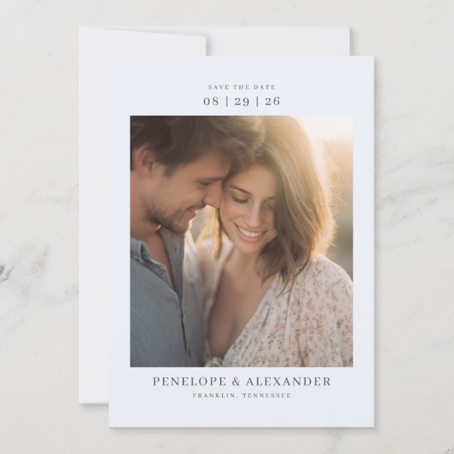 Romantic Blue Floral Photo Save The Date (Front)