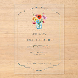 Romantic Blue Floral Wedding Invitation