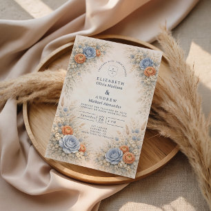 Romantic Blue Floral Wedding Invitation