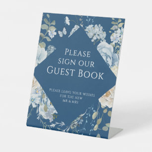 Romantic Blue Floral Wedding Sign Our Guest Book