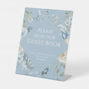 Romantic Blue Floral Wedding Sign Our Guest Book