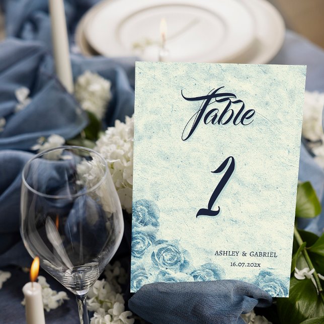 Romantic Blue Floral Wedding Table Number Card (Romantic Blue Floral Wedding Table Number Card)