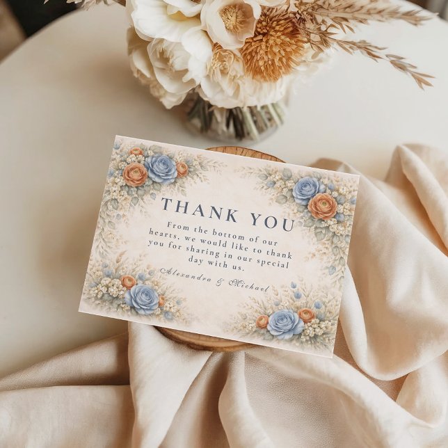 Romantic Blue Floral Wedding Thank You Card (Creator Uploaded)