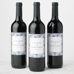 Romantic Blue Floral Wine Label