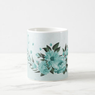 romantic blue flowers and green leaves coffee mug