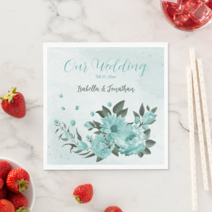 romantic blue flowers & green leaves napkin