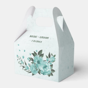 romantic blue flowers & green leaves wedding favor box
