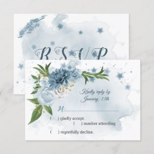romantic blue flowers greenery botanical RSVP card