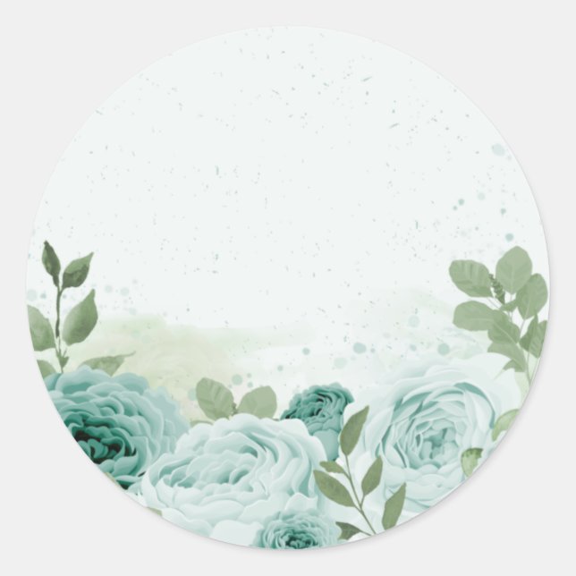 romantic blue flowers greenery classic round sticker (Front)