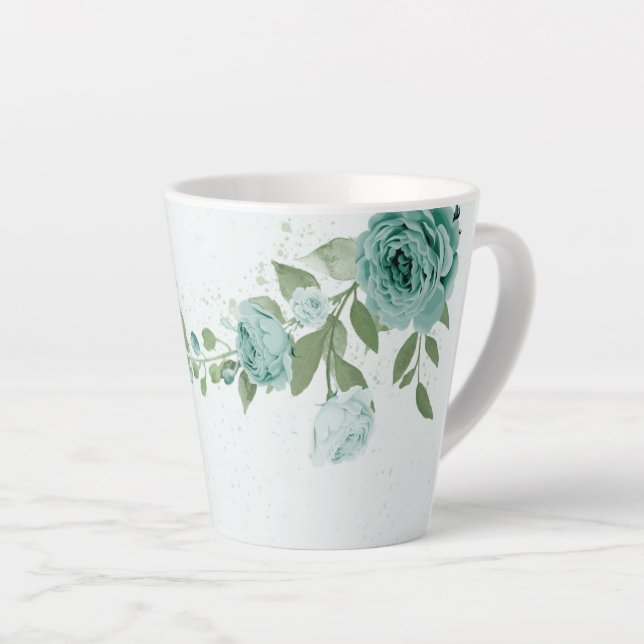 romantic blue flowers greenery latte mug (Right Angle)