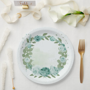 romantic blue flowers greenery paper plates