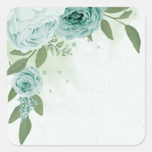 romantic blue flowers greenery square sticker