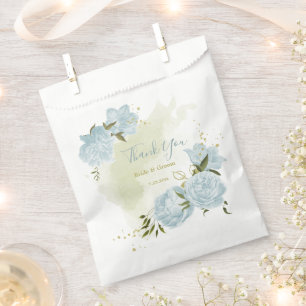 romantic blue flowers greenery wedding favour bag