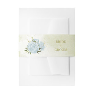 romantic blue flowers greenery wedding invitation belly band
